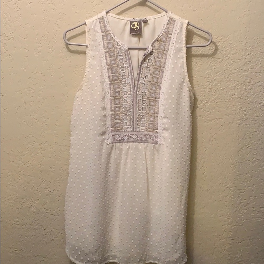 Anthropologie white blouse with embroidered neck